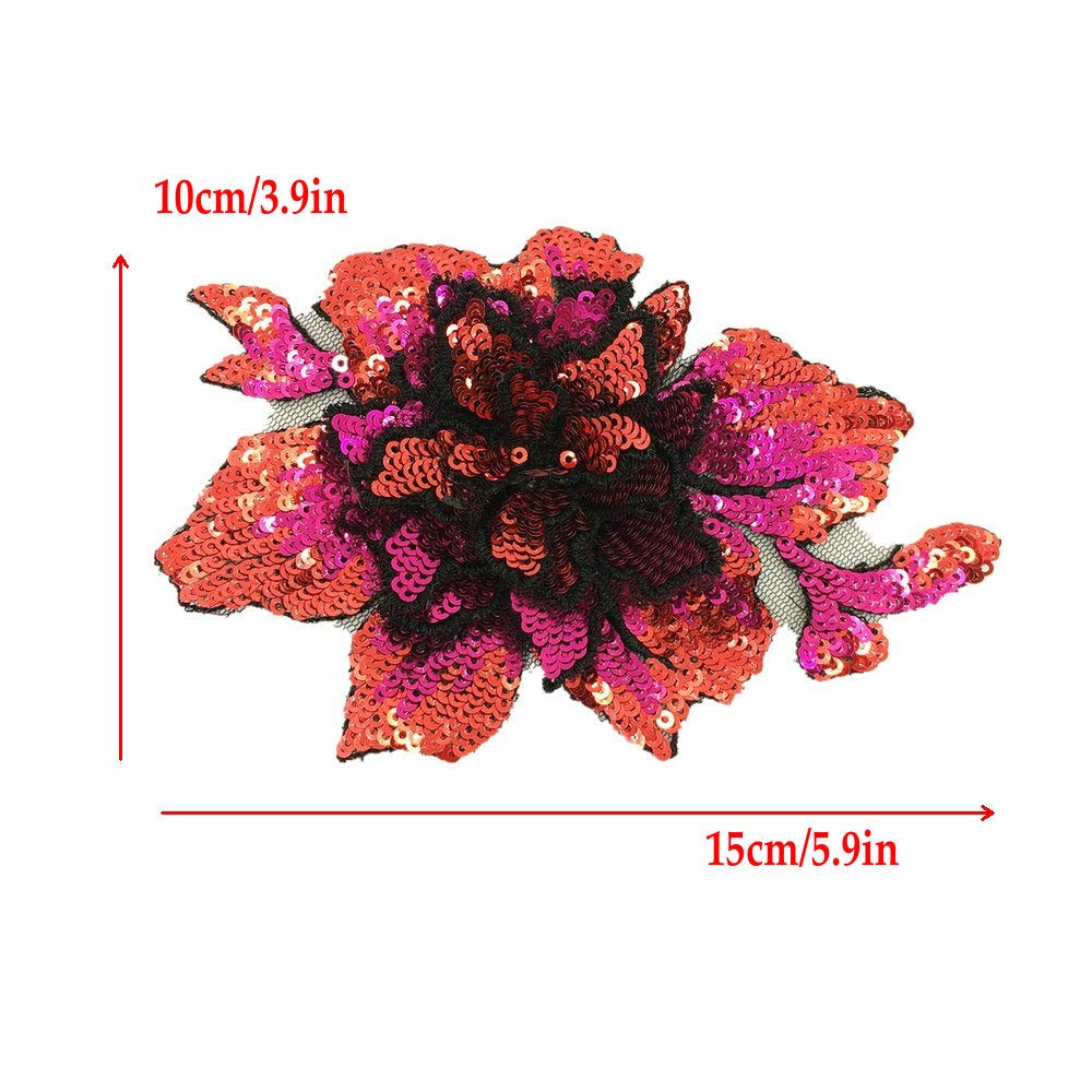 Rose Sequin Embroidered 3D Lace Collar Flower Corsage Neckline DIY Applique Clothing Patch - Elegant Lace Accessories for Dresses, Blouses & Wedding Attire (Rose Red)