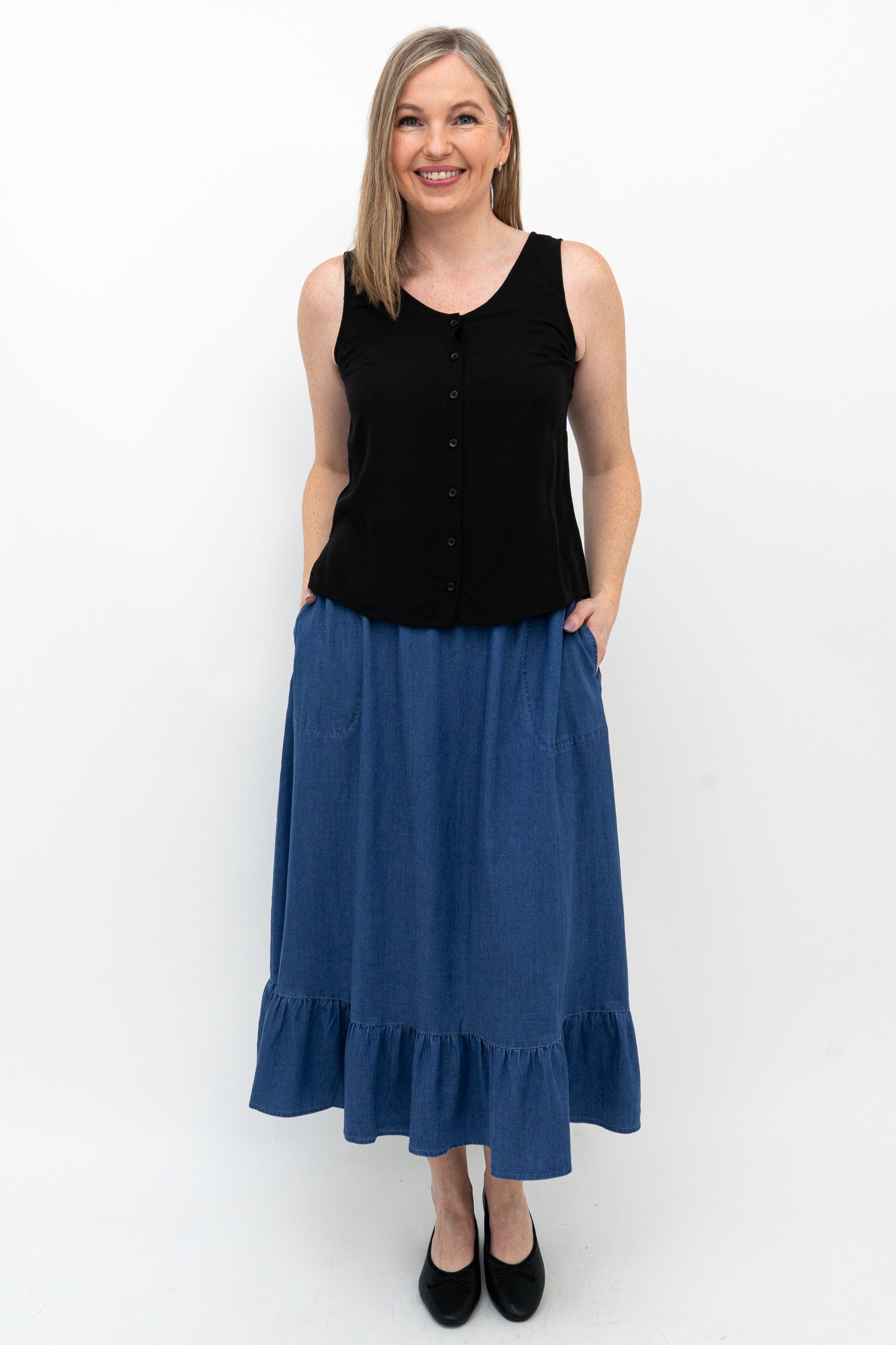 Janet Skirt - Women's Tencel Denim Midi Skirt | Comfortable & Stylish for Casual Wear, Office Outfits & Date Nights