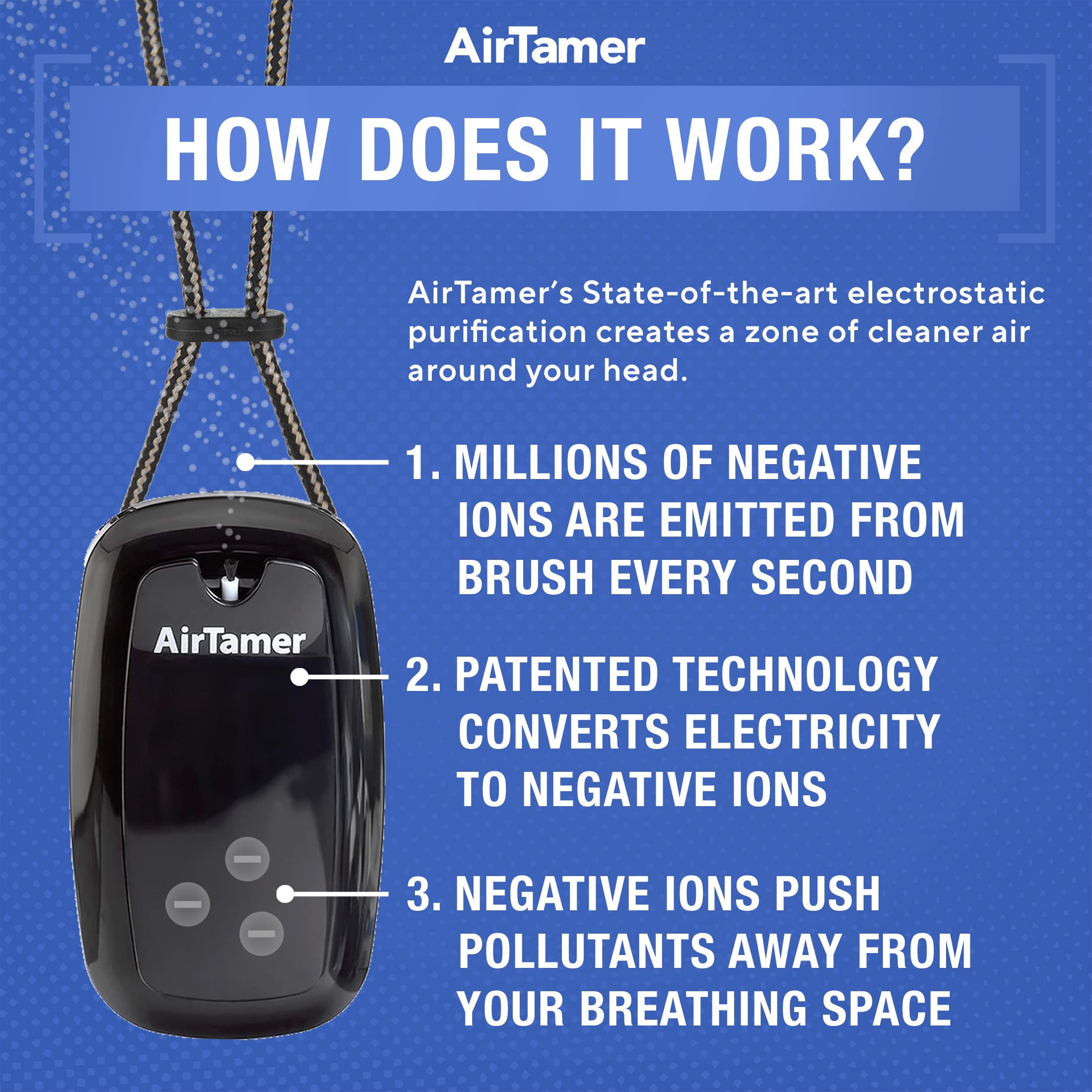 AirTamer A315 Portable Negative Ion Air Purifier - Rechargeable Personal Air Cleaner with Travel Case | Proven Performance for Home, Office & Travel | Black with Black Leather Case