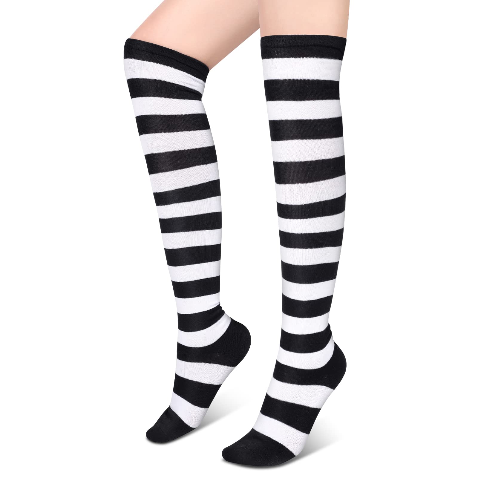 Geyoga Striped Over Knee Thigh High Socks for Women - Fashionable Halloween Party Stockings & Costume Accessories - Perfect for Cosplay, Dance Performances, and Winter Outfits