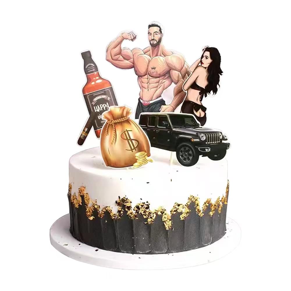 Muscle Man & Sexy Girl Cake Toppers Set - Bachelor Party Decorations, Birthday Cake Topper for Men, Bachelorette Party Supplies - Perfect for Adult Birthday Cakes, Gag Gifts & Themed Parties