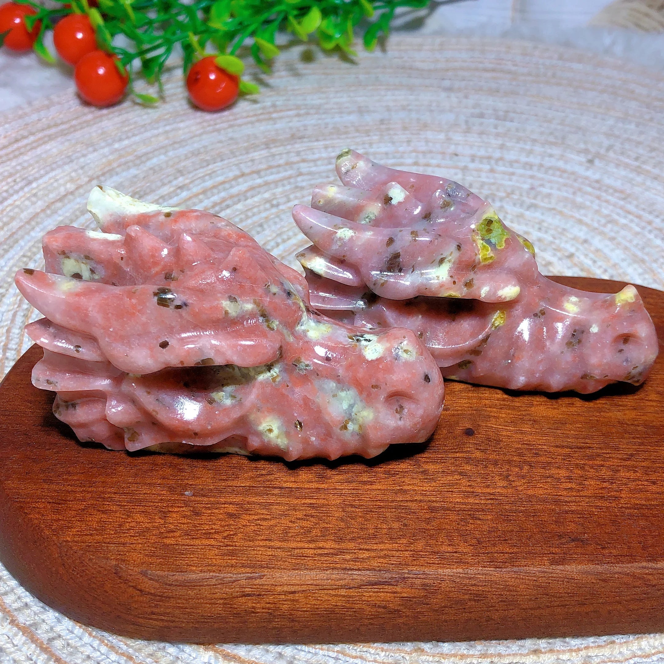 Pink & Green Tourmaline Dragon Skull Carving - Natural Crystal Gemstone Sculpture for Home Decor, Mineral Energy Figurine, Unique Spiritual Gift for Collectors & Meditation Spaces