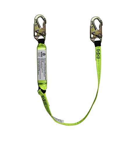 SafeWaze FS560-4 Energy Absorbing Lanyard with Double Lock Snap Hooks - 4 Feet Fall Protection for Construction & Roofing Safety