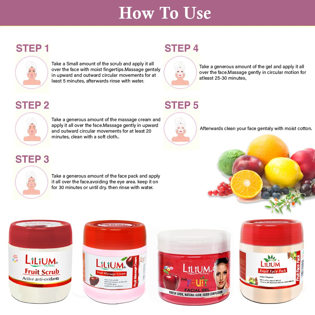 Lilium Fruit Facial Kit with Papaya Cleansing Milk - 2500gm | Soothing Moisturizer for Balanced Skin | Reduces Dark Spots & Acne with Natural Fruit Extracts | Promotes Healthy Glowing Skin for Men & Women | Perfect for Daily Skincare Routine & Spa Treatments