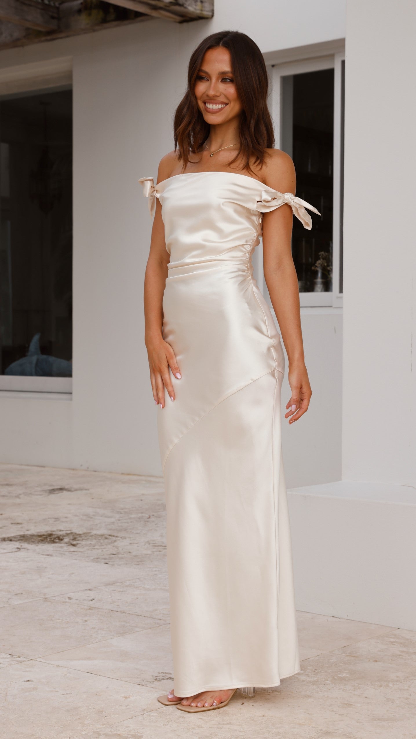 Frida Maxi Dress in Champagne - Elegant Long Flowy Summer Dress for Women, Perfect for Beach Vacations, Weddings & Date Nights