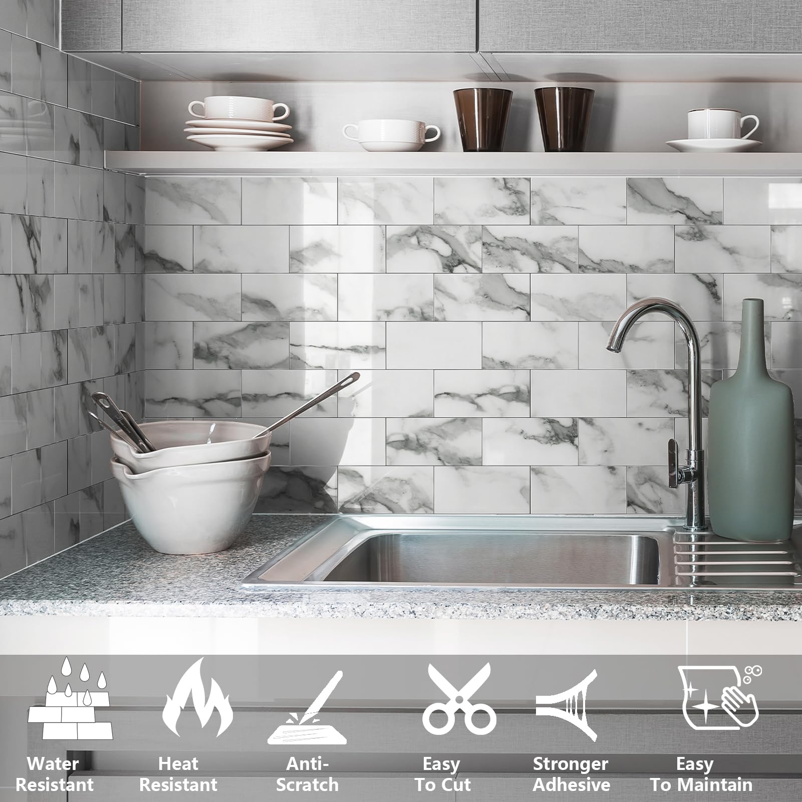 URCOLOR 32-Piece Peel and Stick Backsplash Wall Tile - 4