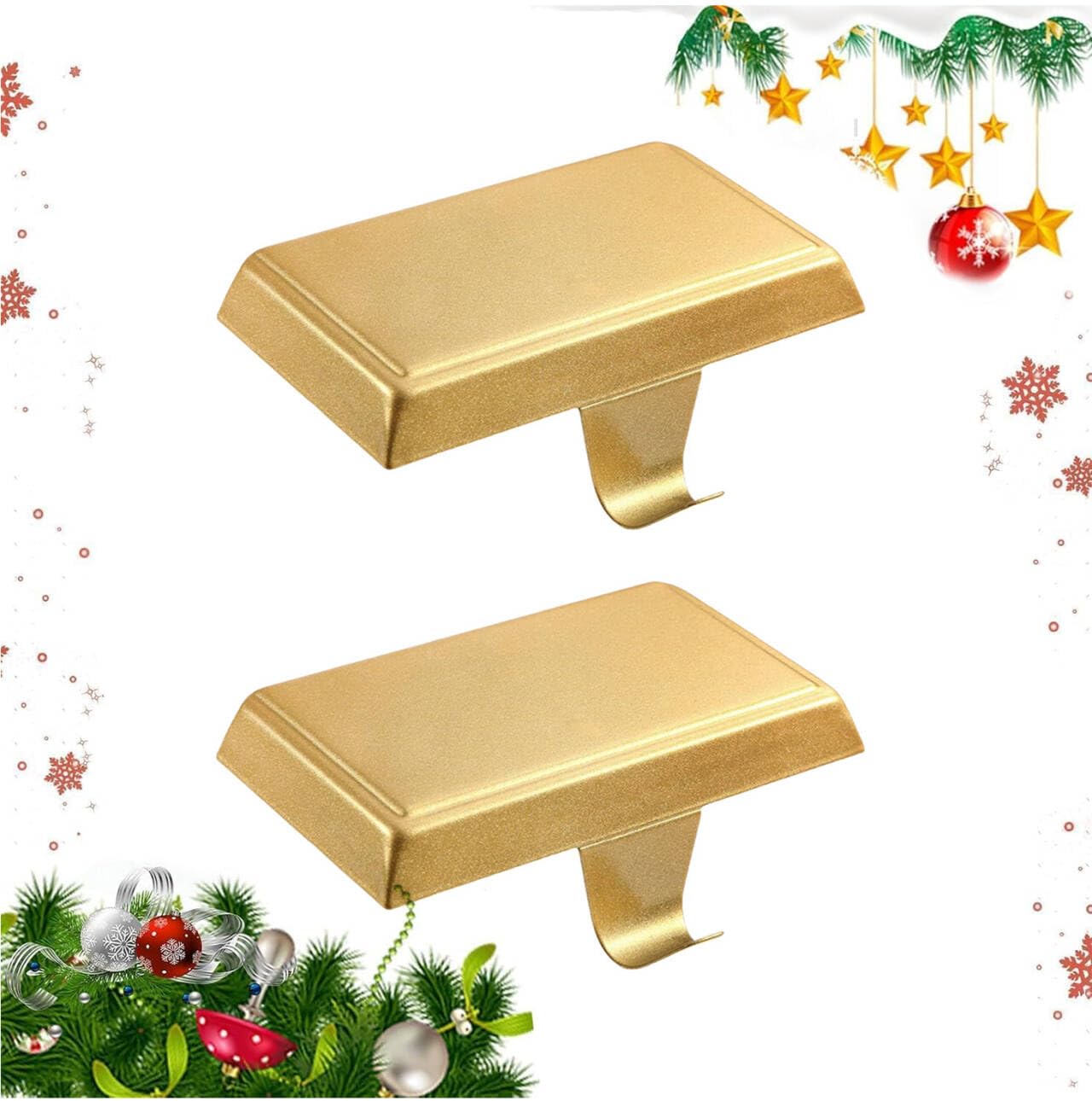 **Christmas Stocking Hangers - 2 Pack Gold Weighted Mantel Hooks for Fireplace, Holiday Decorations - Perfect for Xmas Stockings, Gifts & Festive Home Decor**