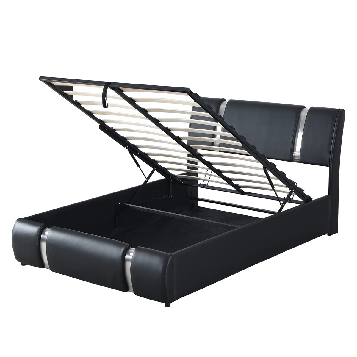 Faux Leather Full Size Platform Bed with Hydraulic Storage System, Upholstered Bed Frame with Headboard & Bentwood Slats - Lift Up Storage Bed for Small Spaces, Guest Room & Master Bedroom (Black)