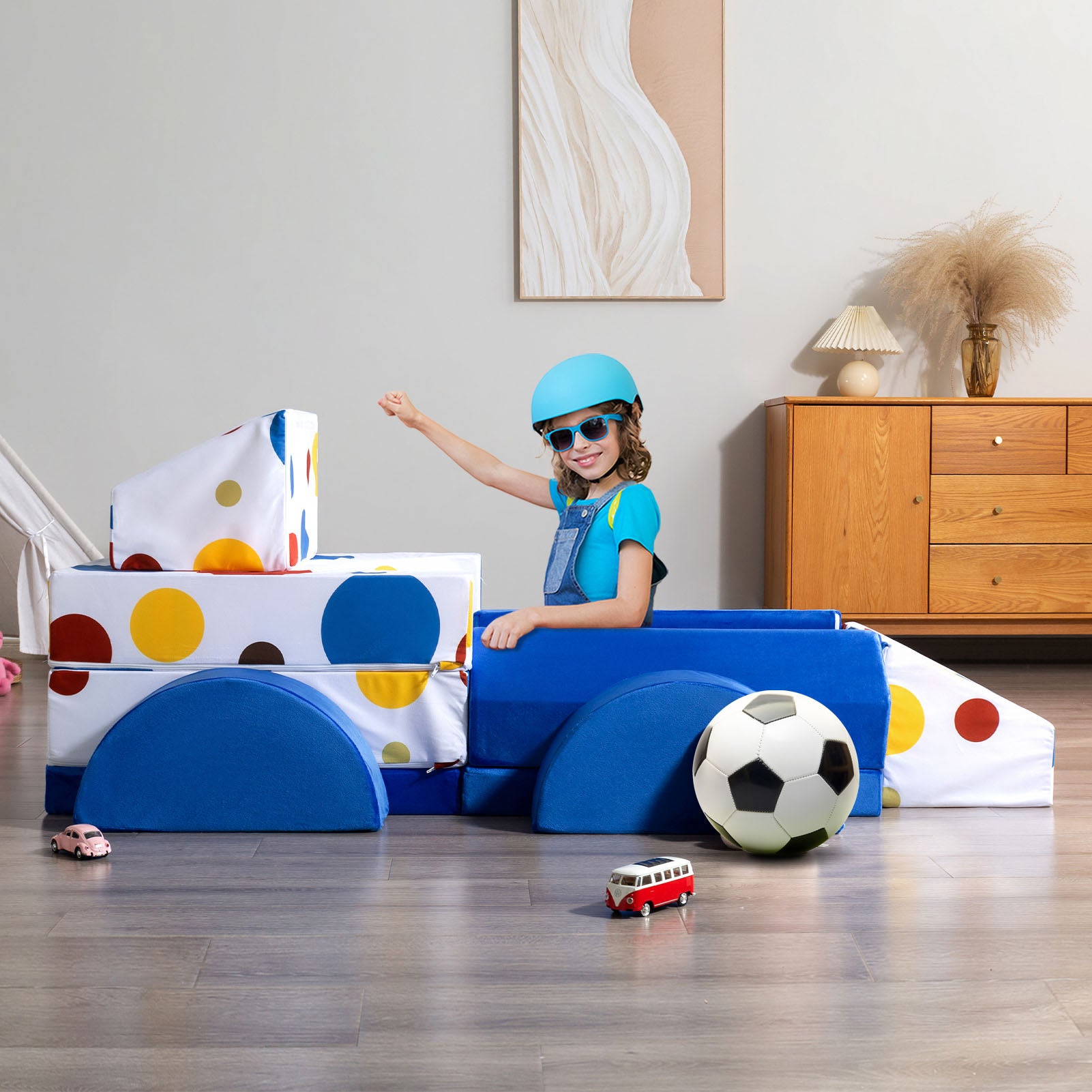 MAXYOYO 10-Piece Modular Convertible Kids Play Couch Sofa Set with Removable Soft Velvet Covers - Multi-Color for Playroom, Nursery & Family Room - Perfect for Toddlers' Playtime, Reading Nook & Sleepovers
