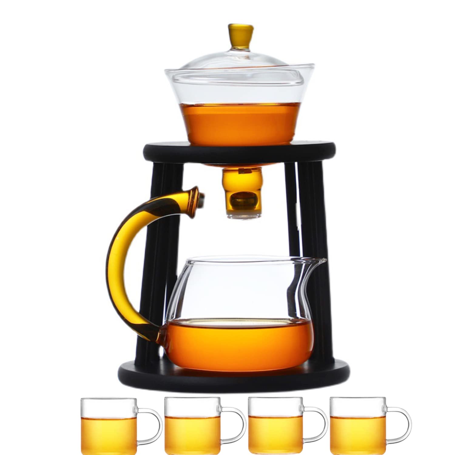 Premium RORA Heat-Resistant Glass Tea & Coffee Set with Magnetic Rotating Lid - Semi-Automatic Tea Maker for Lazy Brewing | Perfect for Kungfu Tea Ceremony, Office Use & Home Relaxation