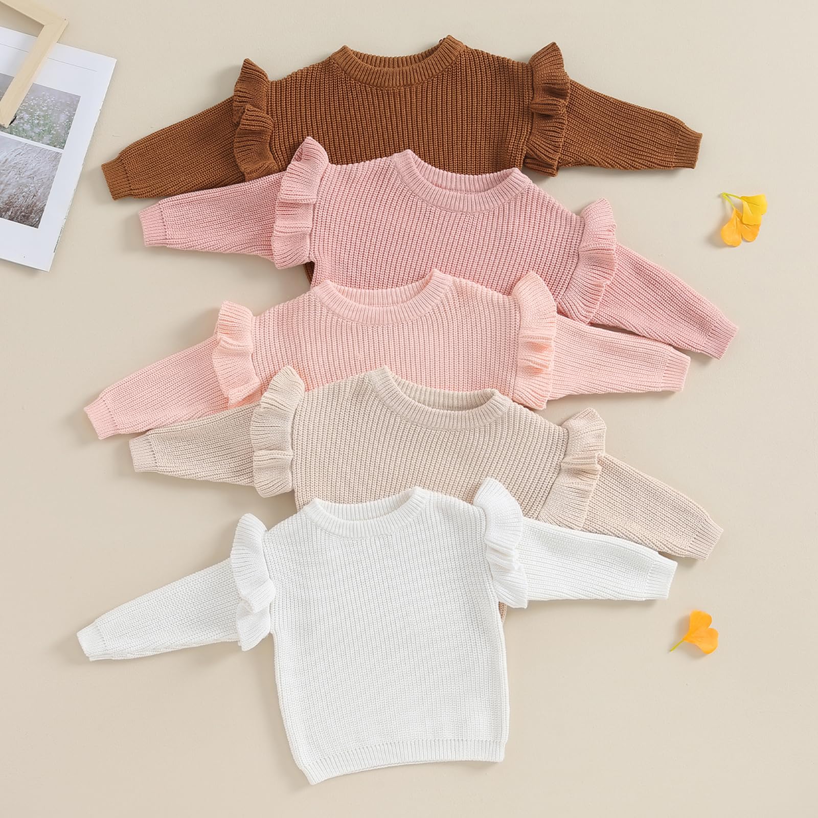 Adorable Baby Girl Winter Sweater - Soft Ruffle Pullover Long Sleeve Top for Toddlers & Newborns | Warm & Cozy Outfit for Holiday Photos, Christmas Gifts & Winter Playdates