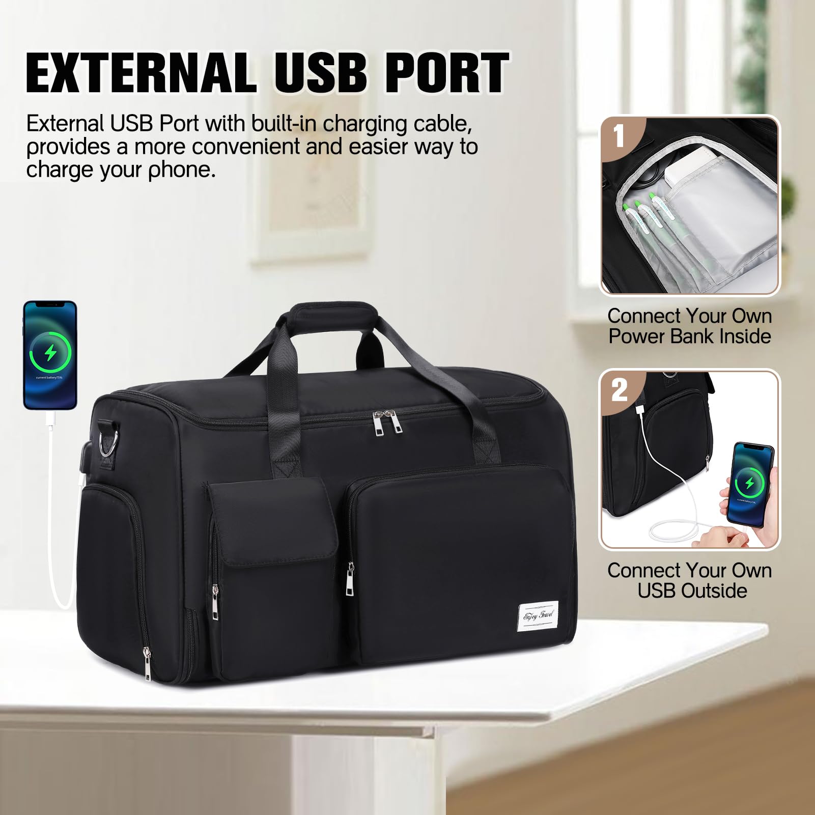 2-in-1 Convertible Travel Garment Bag with Shoe Compartment & Toiletry Bag - Foldable Carry On Duffle Backpack for Suits & Dresses - Hanging Clothes Organizer for Men & Women (Black) | Perfect for Business Trips, Weddings & Vacation Packing