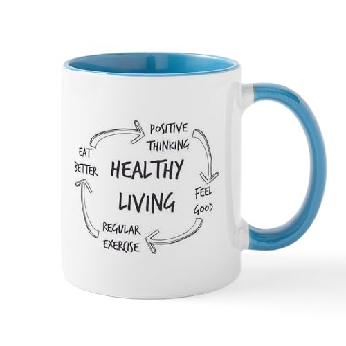 White/Blue Inside - Healthy Living Mugs