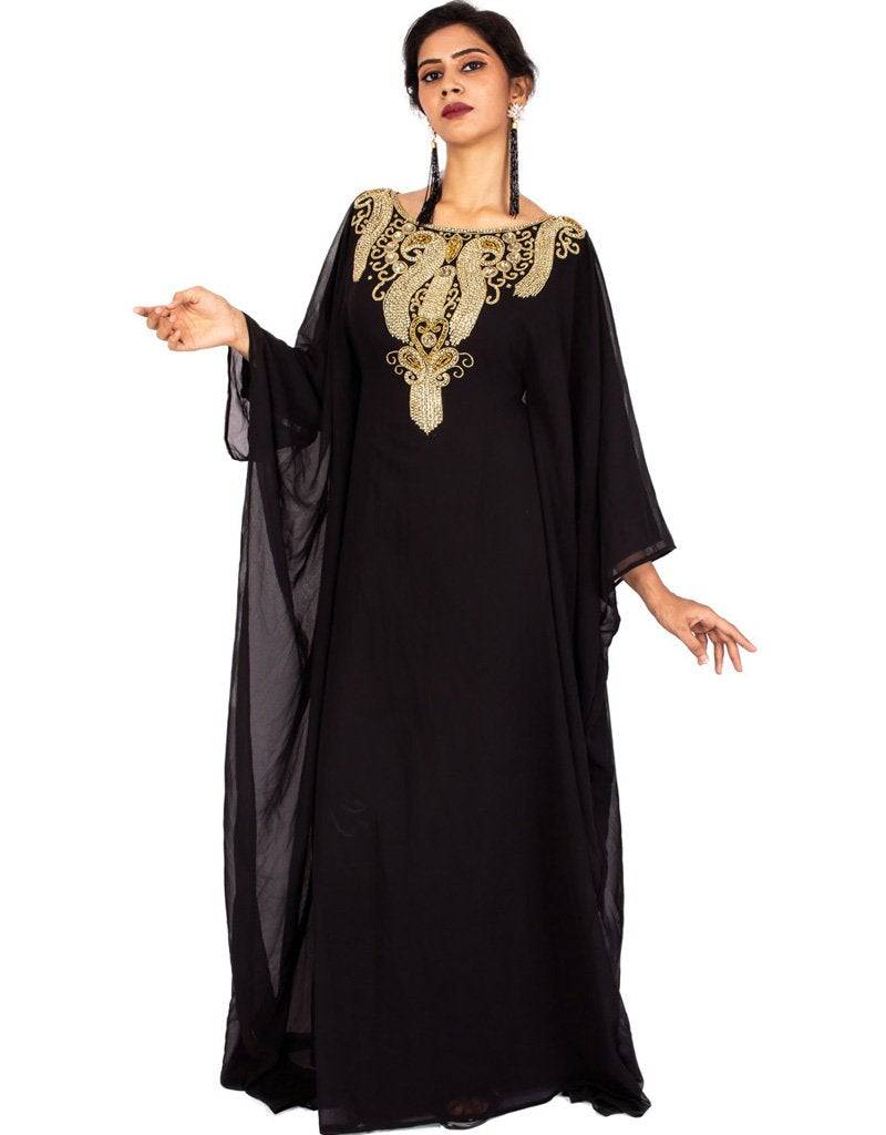 Elegant Black Arabic Party Kaftan Farasha with Intricate Patterns - Perfect for Weddings, Festivals, and Special Occasions