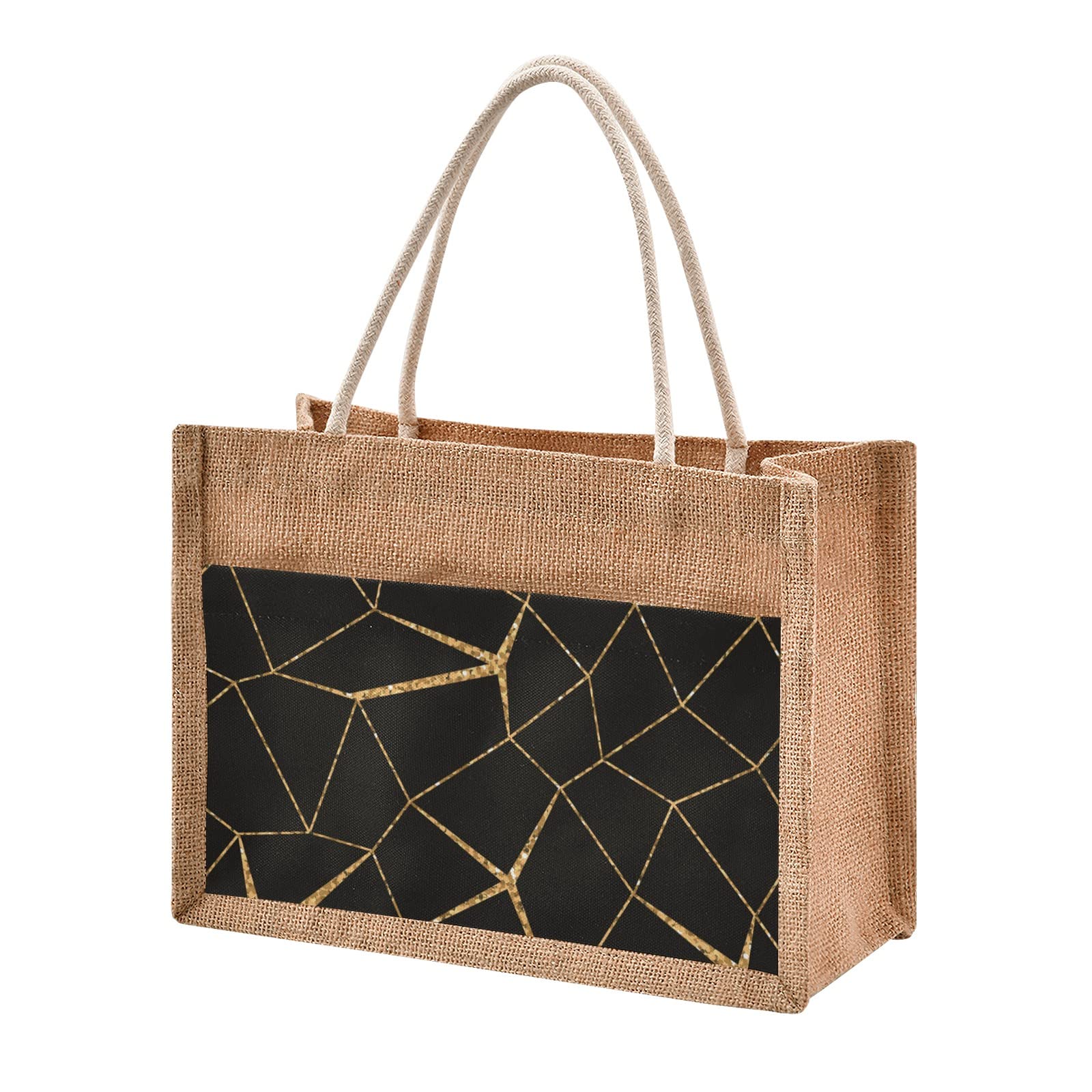 Premium Golden Mesh Jute Tote Bag - Waterproof Reusable Grocery Shopping Bag for Women, Eco-Friendly Beach Tote & Travel Carryall - Perfect for Farmers Market, Grocery Hauling & Beach Outings