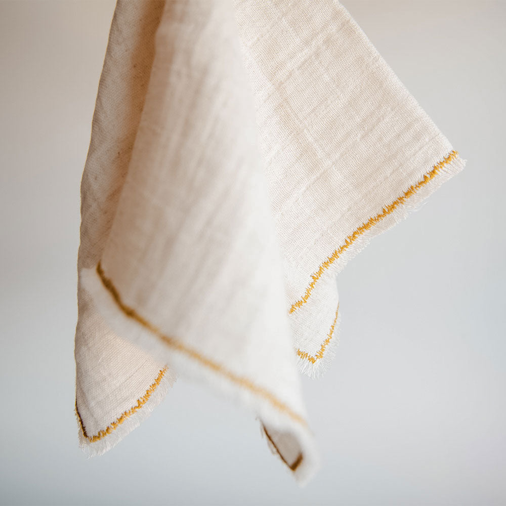Premium 12-Pack Ochre Stitch Cotton Napkins - Elegant Dinner Table Linens for Formal Dining, Holiday Parties & Wedding Decor