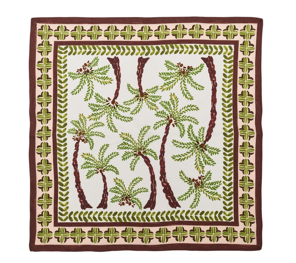 Oasis Ivory Green Brown Napkin Set of 4 - Elegant Table Linens for Dinner Parties, Weddings & Home Decor
