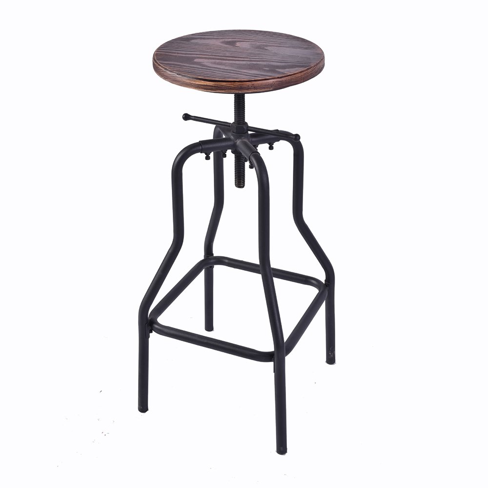 Adjustable Height Swivel Bar Stool - Natural Pinewood Industrial Style Kitchen & Dining Chair for Breakfast Nook, Home Bar, and Restaurant Use