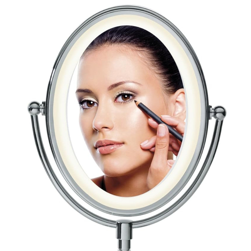 CONAIR TGBE51LEDWMC True Glow LED Oval Mirror - 7x Magnification Vanity Makeup Mirror with Adjustable Brightness for Home & Salon Use