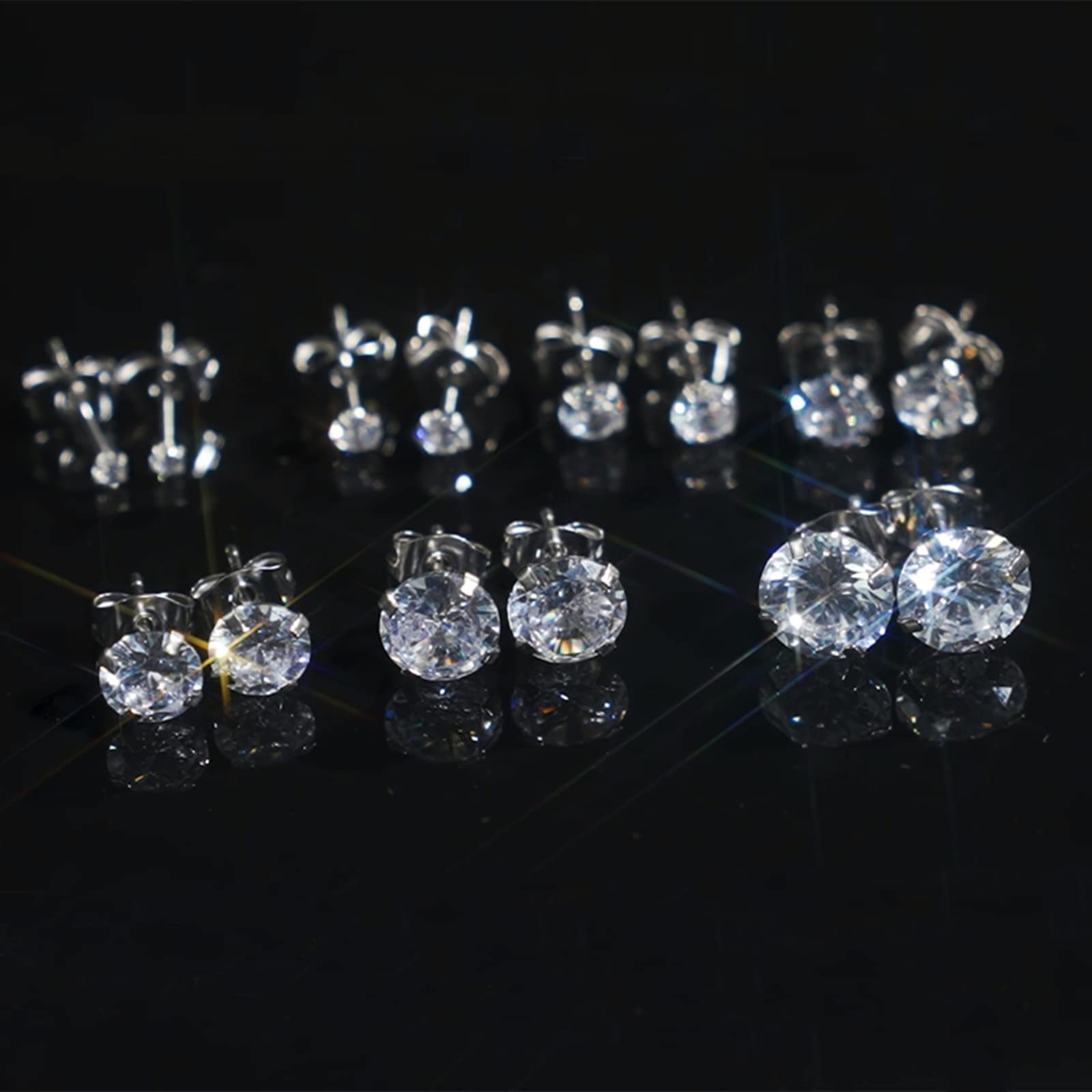 7 Pairs Hypoallergenic Cubic Zirconia Stud Earrings Set - Titanium & Stainless Steel in Silver, Rose Gold & Black CZ - Cartilage, Helix, Flatback Ball Studs for Women & Men | Perfect for Daily Wear, Gifts & Special Occasions