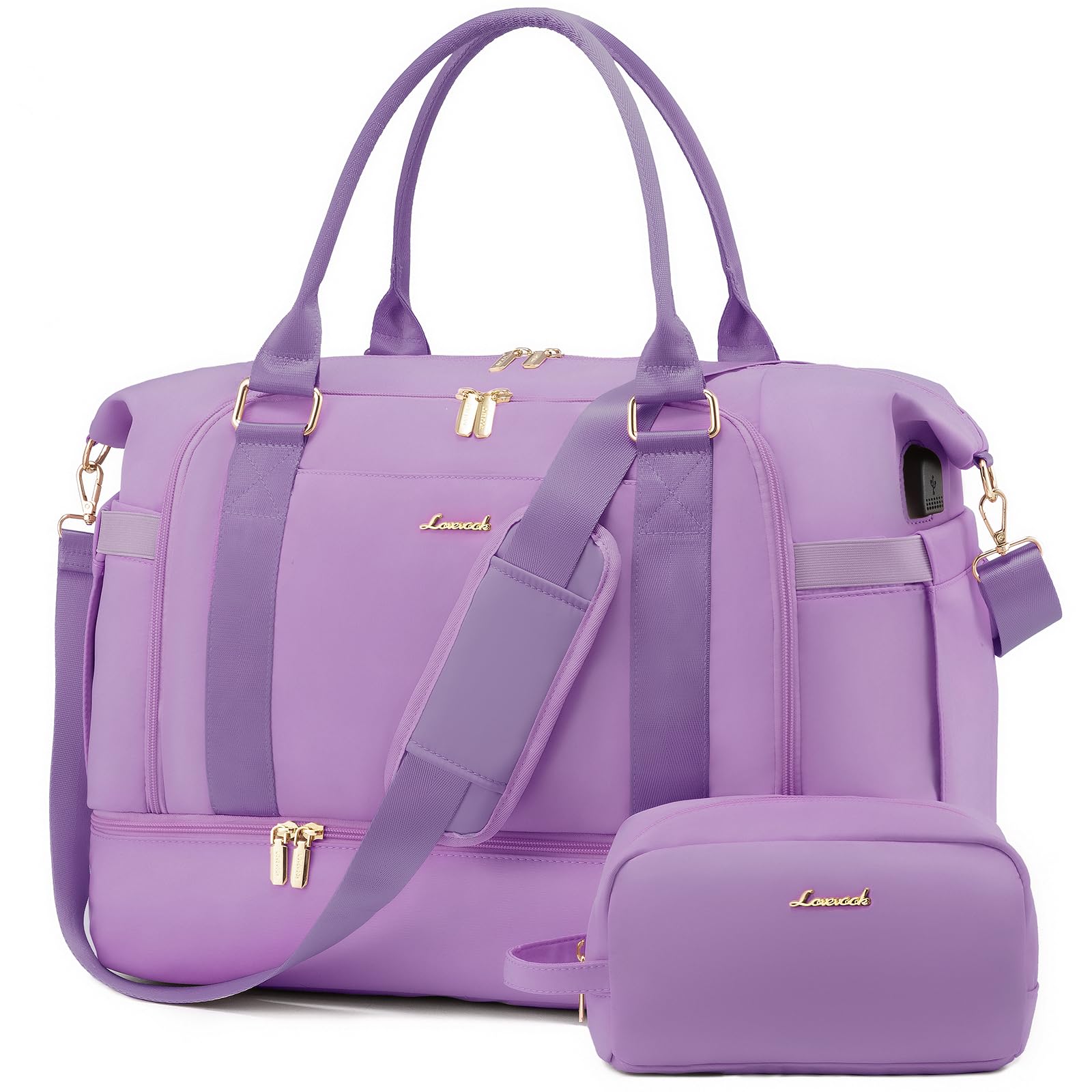LOVEVOOK Gym Bag for Women - Travel Duffel Bag with USB Charging Port & Shoe Compartment | Weekender Overnight Bag, Toiletry Organizer & Hospital Delivery Bag | Perfect for Workouts, Travel & Maternity Use
