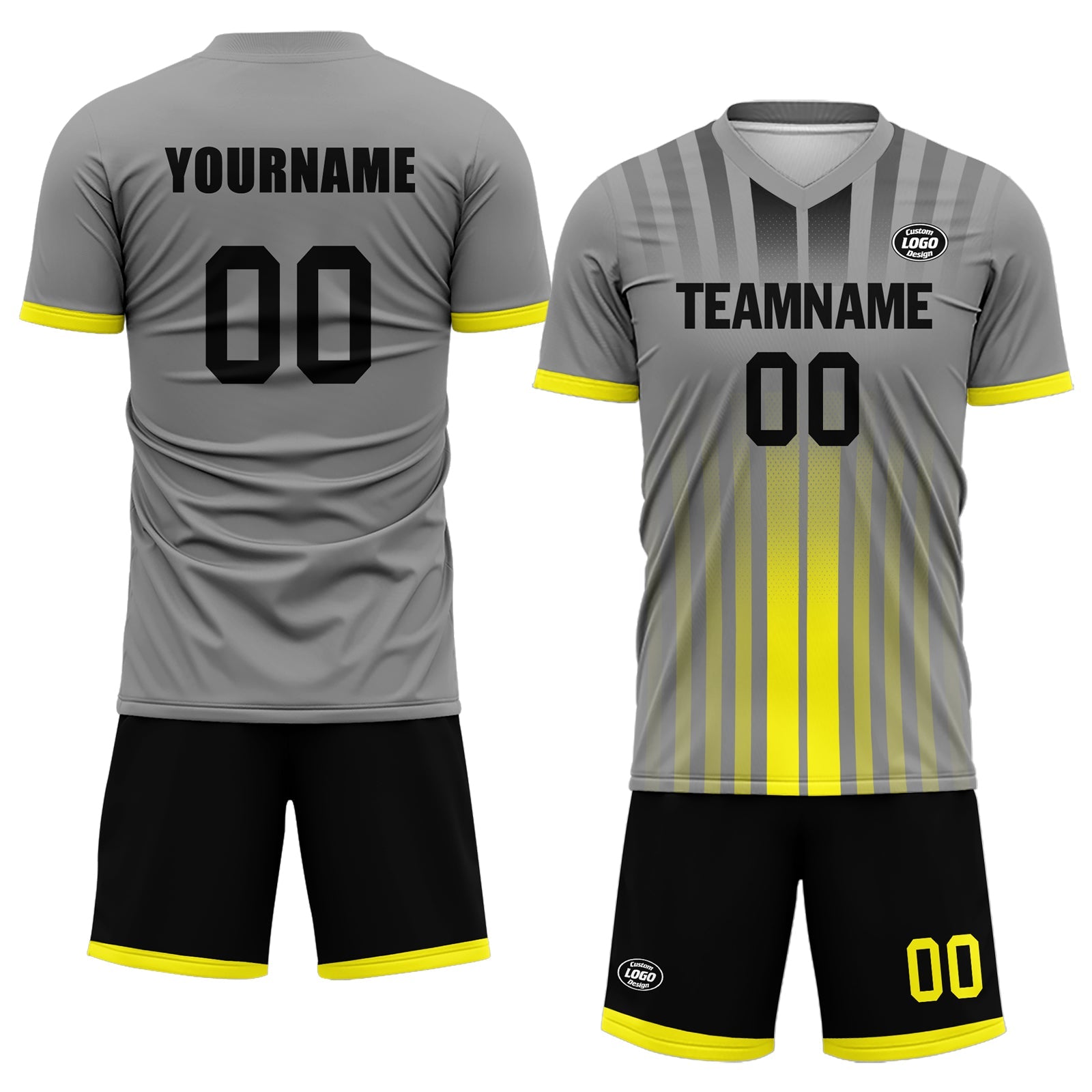 Custom Gray & Yellow Soccer Jersey Set - Personalized Team Uniform SCJ101 D020131 for Men, Women & Youth - Perfect for Matches, Training & Fan Support