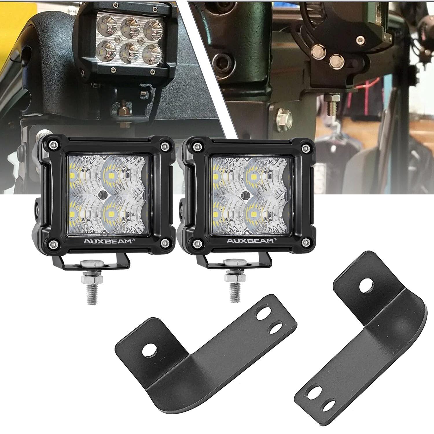 3 Inch LED Pod Lights - Spot/Flood Beam & Rear Roof Reversing Light with Brackets for 2013-2021 Polaris Ranger 570/800/900/900XP/1000/1000XP - Perfect for Off-Roading, Hunting & Night Driving