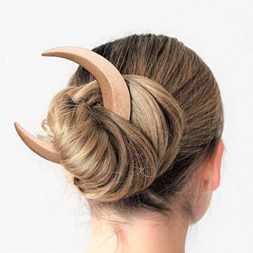 Hand Carved Wooden Hair Fork for Women - Large Size Hair Accessory for Thick Hair & Updos (Khaki) | Perfect for Weddings, Prom & Everyday Elegant Styles