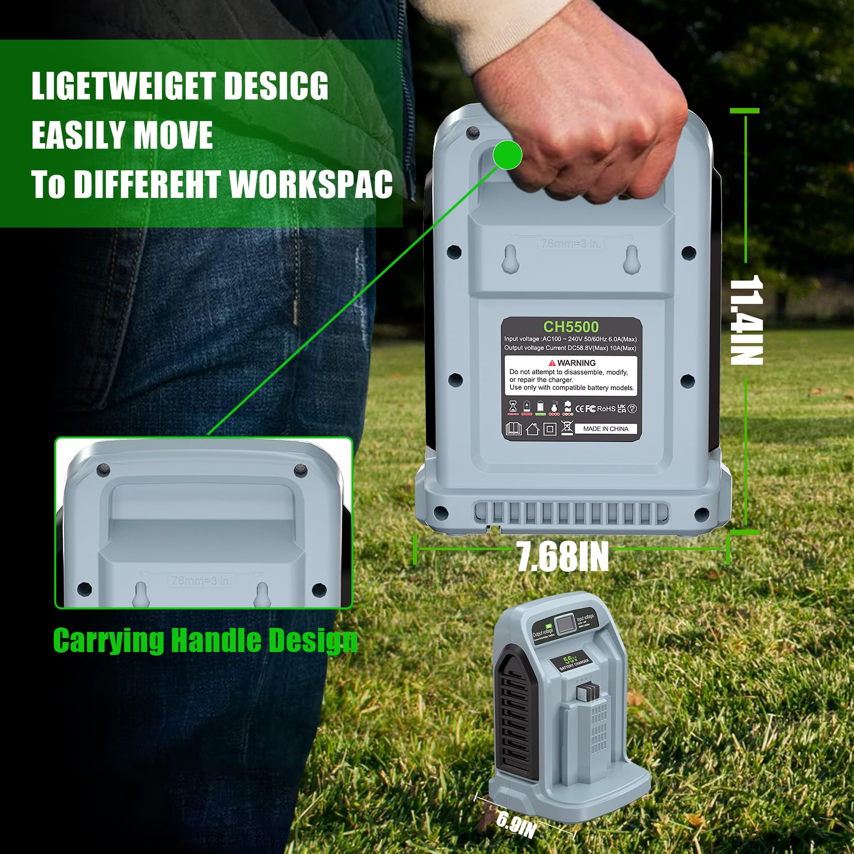 10A Fast Charger Replacement for EGO CH5500 56V Battery Charger - Compatible with EGO 56V Power+ Lithium-ion Batteries BA2800/BA4200/BA1400/BA2240/BA1120/BA4480T - Perfect for Lawn Mowers, Leaf Blowers & Outdoor Power Tools