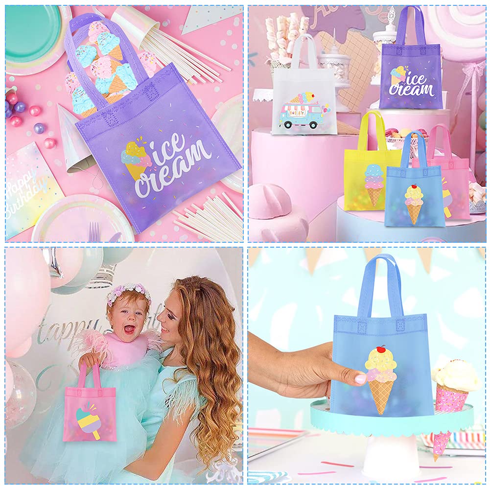 20Pcs Ice Cream Party Favor Bags - Reusable Non-Woven Gift & Candy Tote Bags for Kids Birthday, Baby Shower & Summer Themed Parties - Perfect for Ice Cream Theme Decorations & Sweet Treats Storage