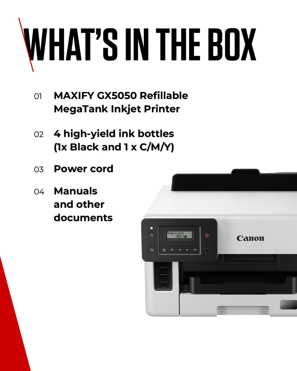 Canon MAXIFY GX5050 Wireless All-in-One Inkjet Printer with MegaTank - High-Yield Color Printer for Home & Office | WiFi, Ethernet, USB Connectivity | A4 Printing | Ideal for Documents, Photos & School Projects