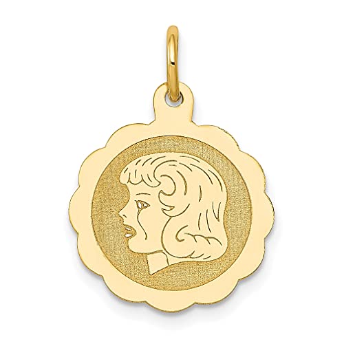 14K Yellow Gold Engravable Scalloped Disc Charm Necklace - Laser Designed Baby Boy/Girl Pendant Jewelry for Women | Perfect Gift for Her, Birthday, Anniversary & Mother's Day