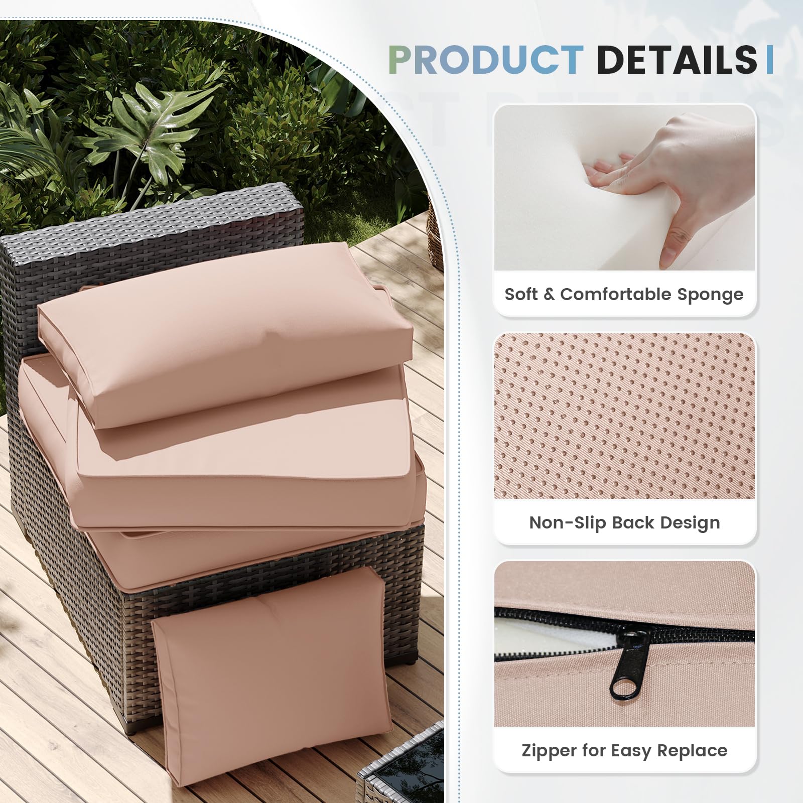 **UDPATIO Water-Resistant Outdoor Replacement Cushions for 6-Seat Sectional Patio Furniture – 14-Piece Beige Couch Cushions – Perfect for Backyard, Poolside & Garden Relaxation**