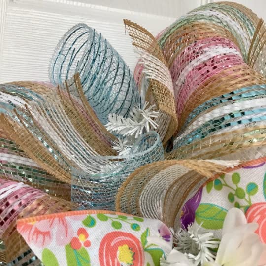 Handmade Pastel Spring Wreath with Daisies - Floral Deco Mesh Door Decor (24