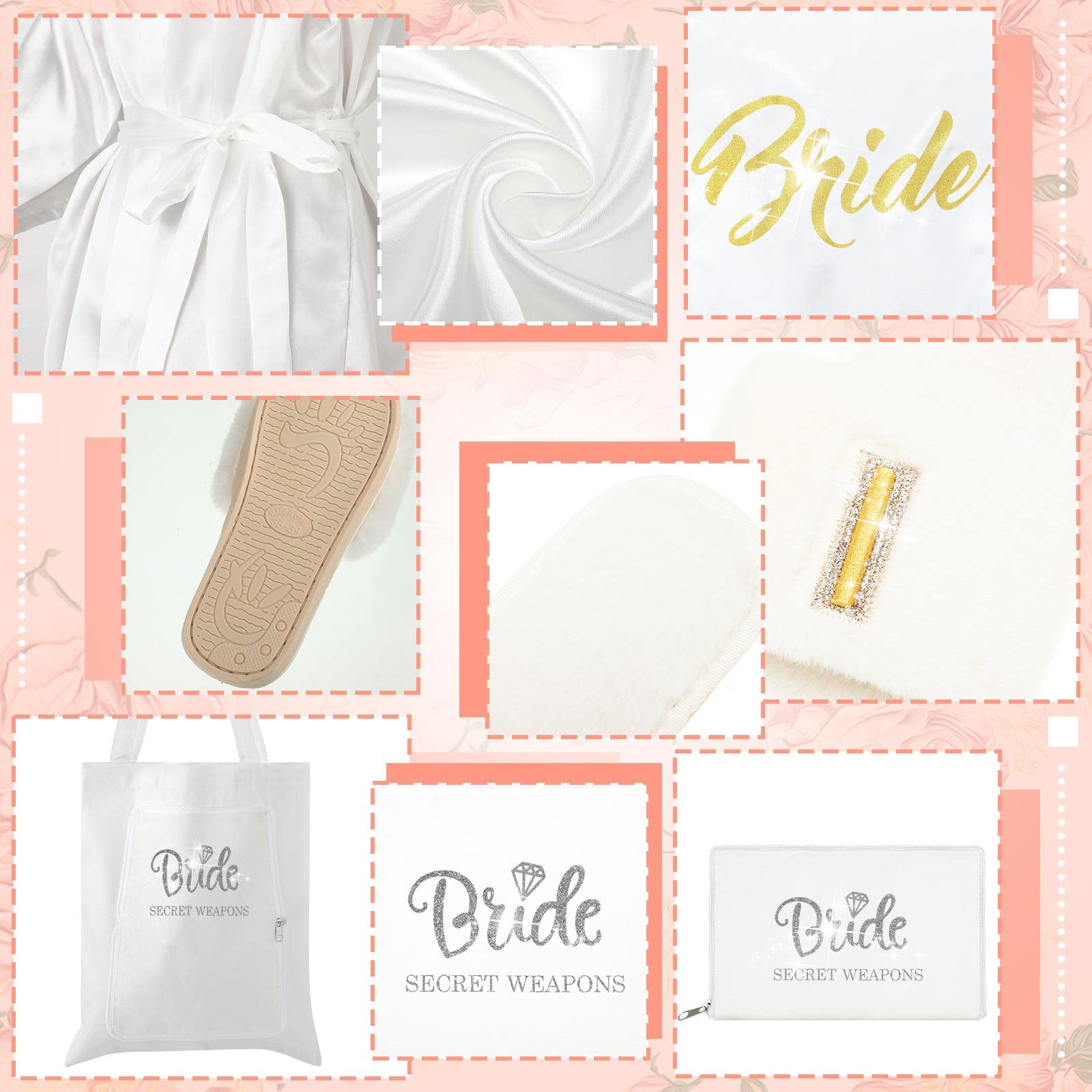 Bride Wedding Slippers & Satin Robes Set - Bridal Party Gifts for Bride & Bridesmaids