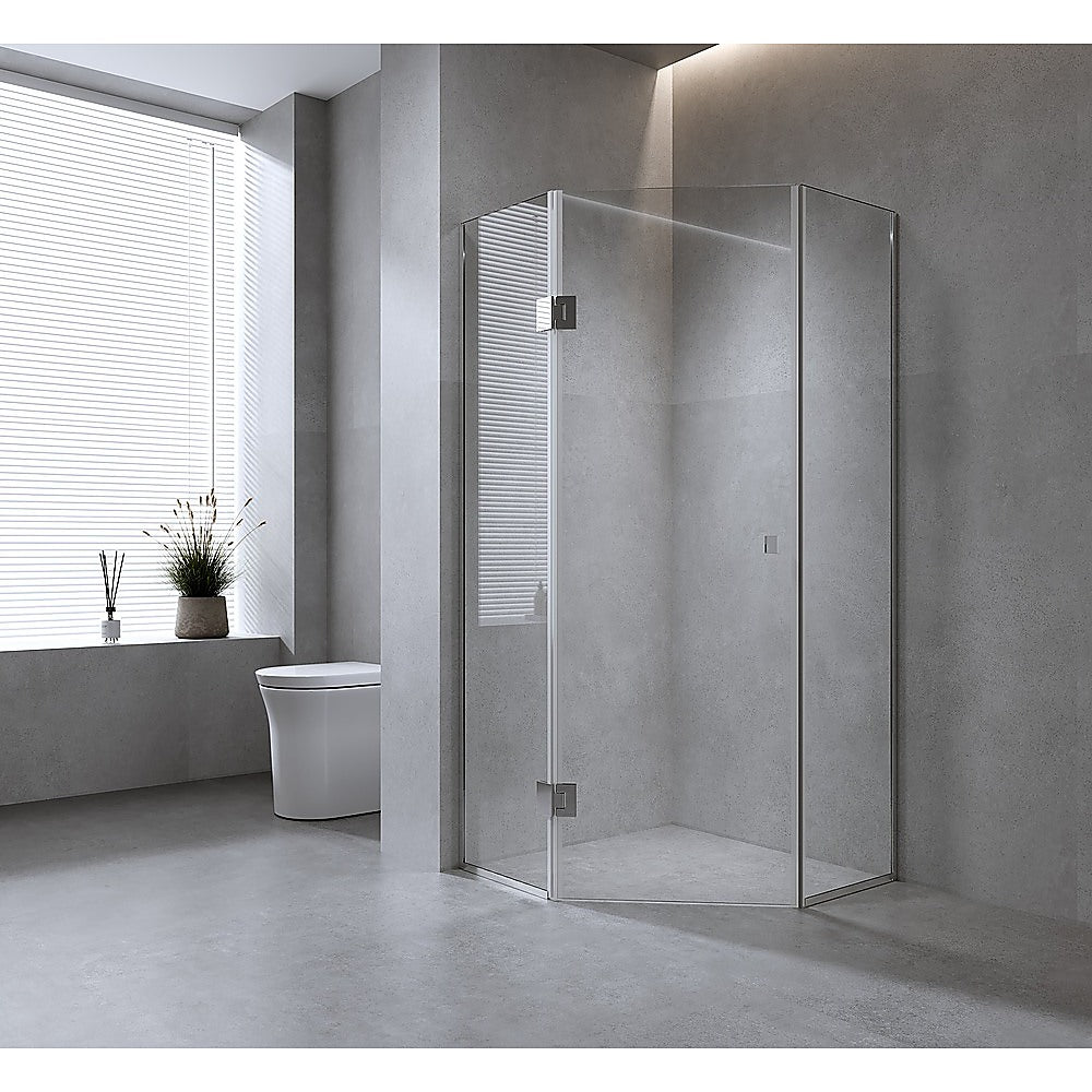 Frameless Diamond Shower Screen 100cm - Stainless Steel Hinges & Channels - Chrome Finish for Modern Bathroom Upgrade | Perfect for Walk-in Showers & Bathroom Renovations