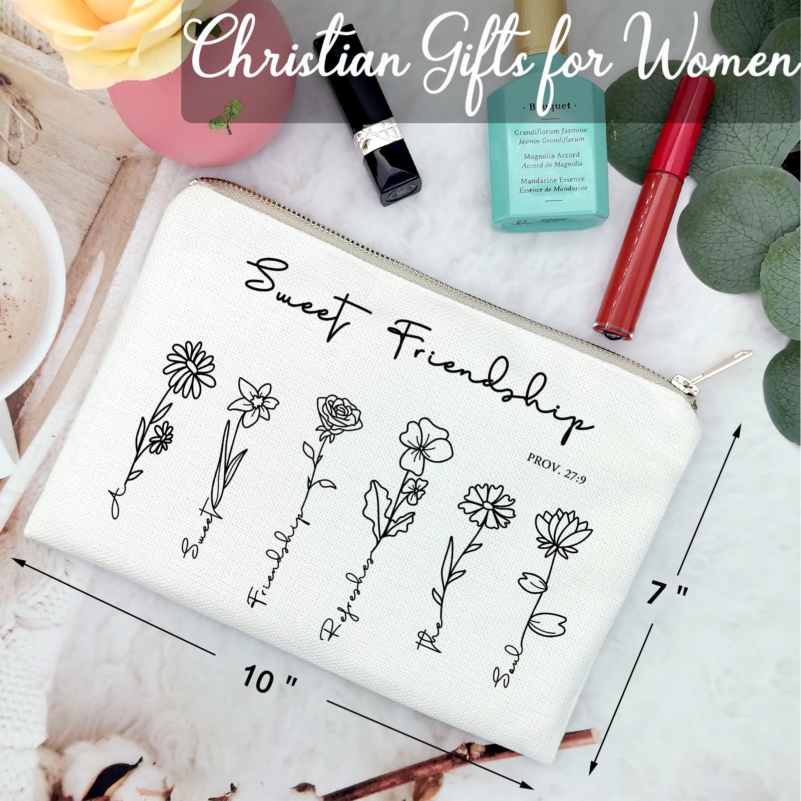Floral Bible Verse Makeup Bag - Christian Gifts for Women, Inspirational Religious Cosmetic Bag, Faith-Based Birthday Present for Friends - Perfect for Church, Bible Study & Travel