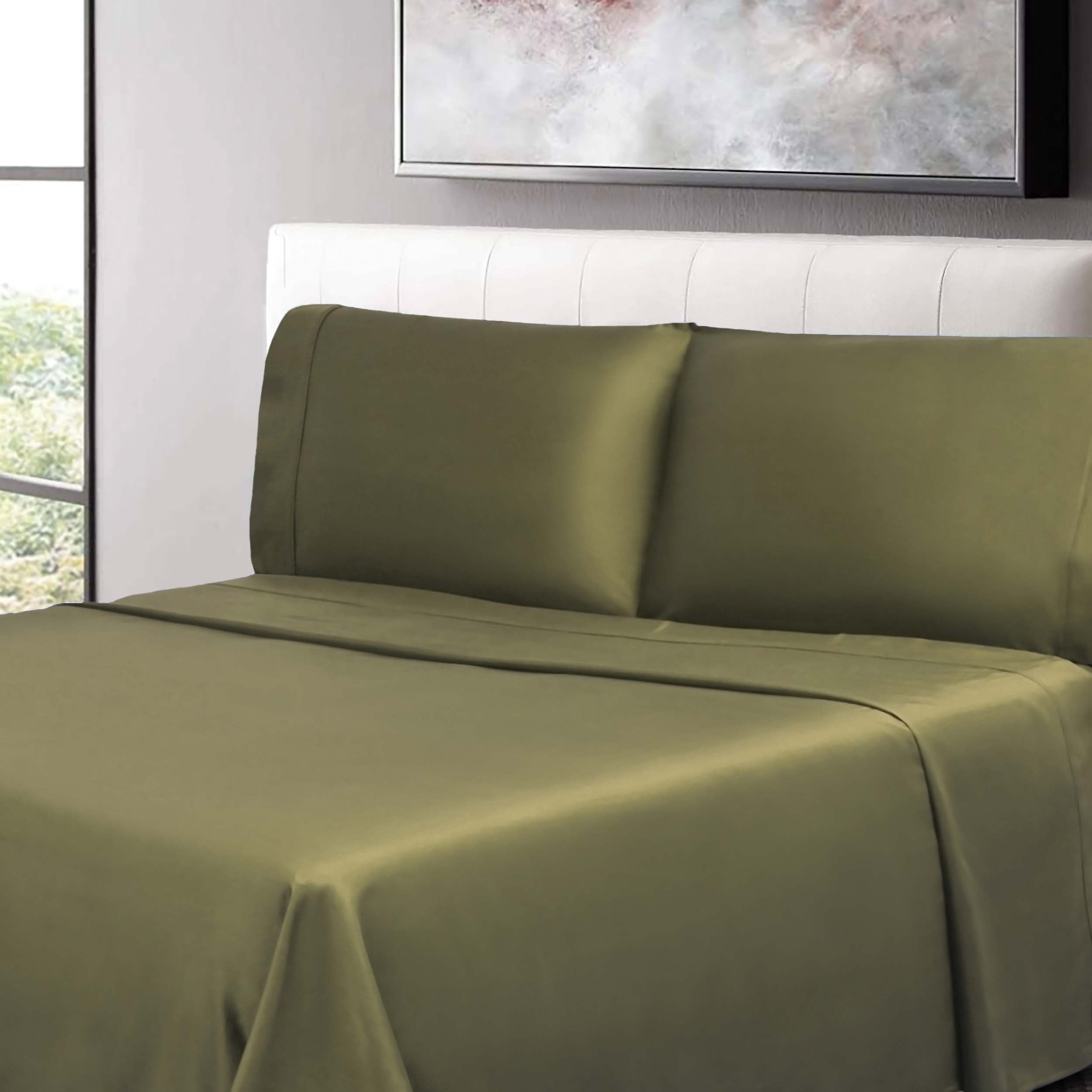 300 Thread Count Cotton Percale Solid Deep Pocket Bed Sheet Set - Queen Size, Soft & Breathable Luxury Sheets for Comfortable Sleep - Perfect for Master Bedroom, Guest Room or Vacation Home