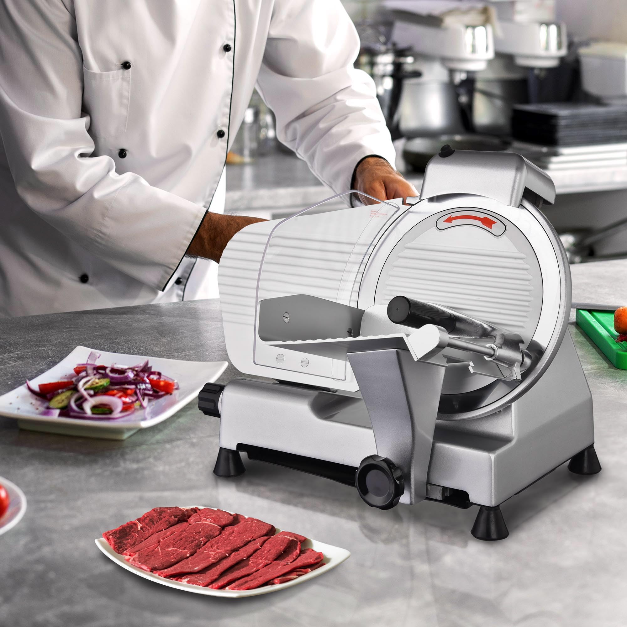 WeChef 10-Inch Commercial Electric Meat Slicer - 240W Stainless Steel Deli & Cheese Slicer with 0-12mm Adjustable Thickness - Perfect for Restaurants, Delis, Catering & Home Kitchen Use - Ideal for Slicing Meats, Cheeses, Vegetables & More