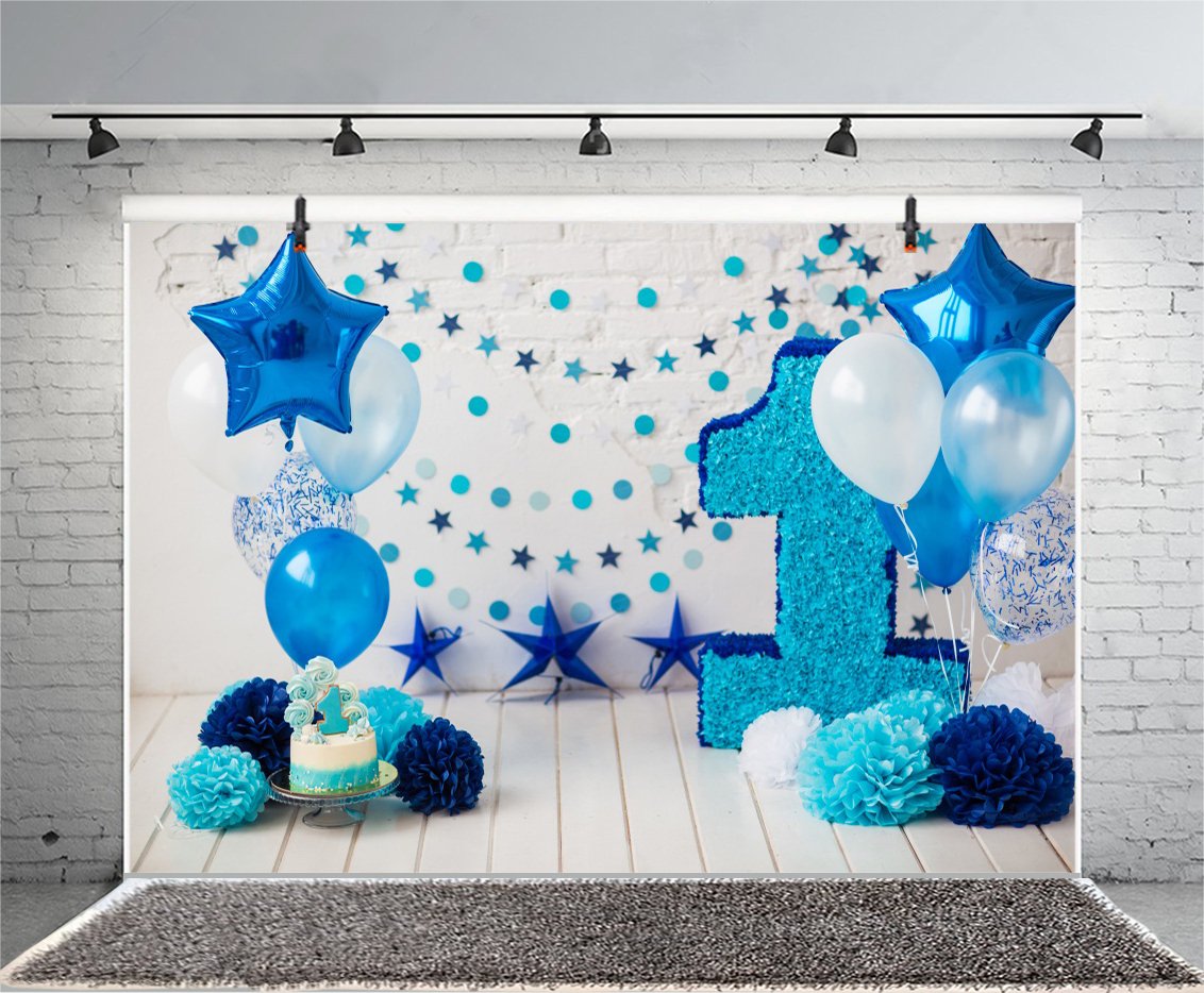Yeele 8x6ft Photography Backdrop for 1st Birthday Party - Floral Balloon Cake Smash Photo Booth Background with Wood Floor Design | Baby Boy Girl One Year Old Celebration Decor | Studio Vinyl Props for Professional Photography & Birthday Photo Shoots