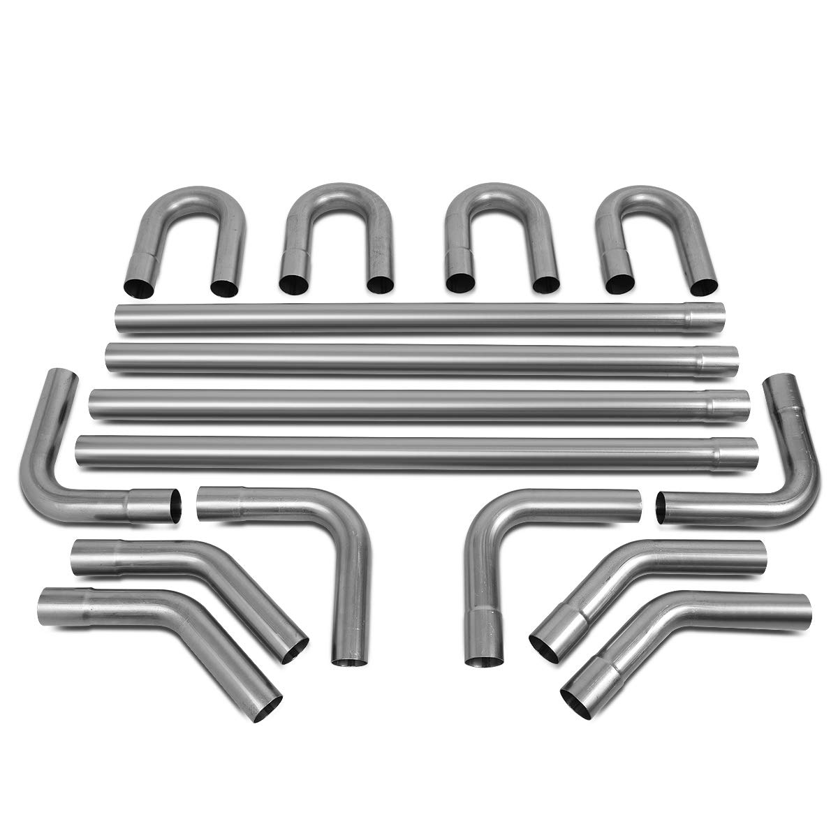DNA Motoring ZTL-225RAW 16-Piece 2.25-Inch OD Mandrel Bent Exhaust Pipe Kit - Straight & Curved Pipes for Custom Car Exhaust Systems - Perfect for Performance Upgrades, Hot Rods, and DIY Automotive Projects