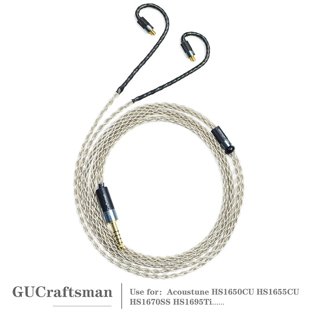 Premium GUCraftsman 6N Single Crystal Silver Upgrade Cable for Acoustune HS1650CU/HS1655CU/HS1670SS/HS1695Ti - High-Fidelity Audio for Audiophiles & Studio Monitoring