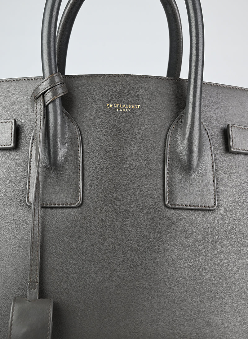 Saint Laurent Sac de Jour Medium Grey Leather Handbag - Luxury Tote Bag for Women, Work & Travel