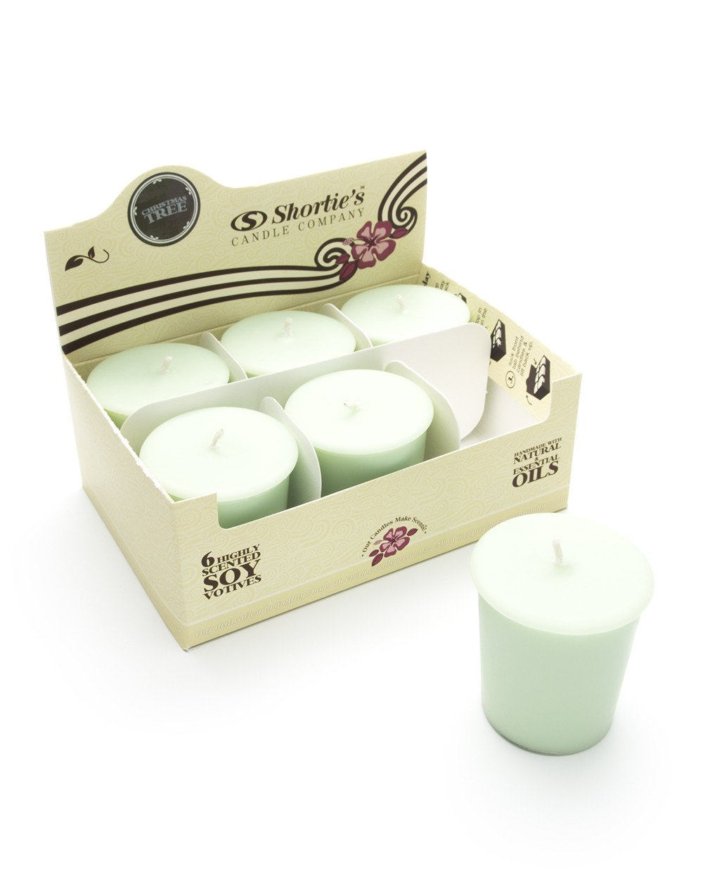 Christmas Tree Scented Soy Votive Candles - 6 Pack Green Natural Holiday Candles with Essential Oils - Perfect for Christmas Decorations, Winter Home Ambiance & Gift Giving