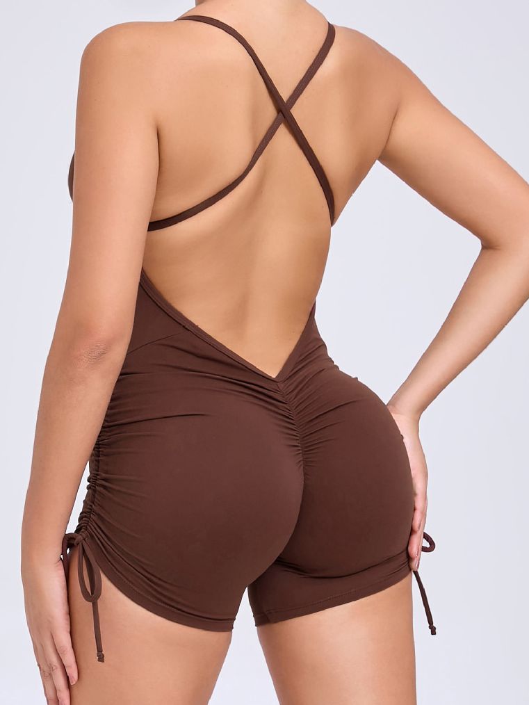 ZASUWA Women's V-Neck Cross Back Scrunch Bum Drawstring Romper Jumpsuit - Sexy Summer Outfit for Beach, Party & Vacation