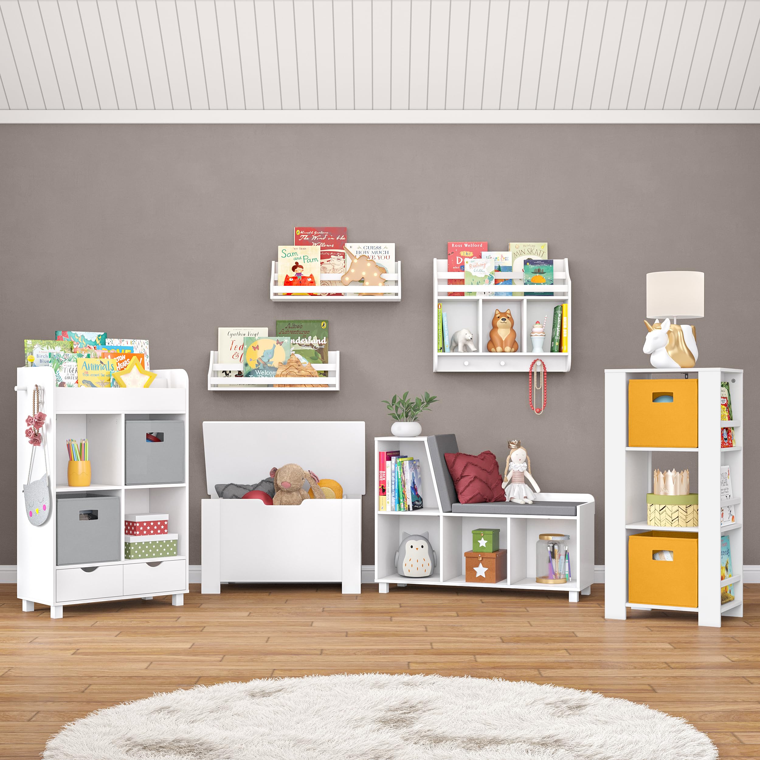 RiverRidge Modern White Kids Toy Box with Book Nook & Side Bookracks - Toy Organizer & Storage Solution for Children's Room - Perfect for Playroom, Bedroom, and Nursery Organization