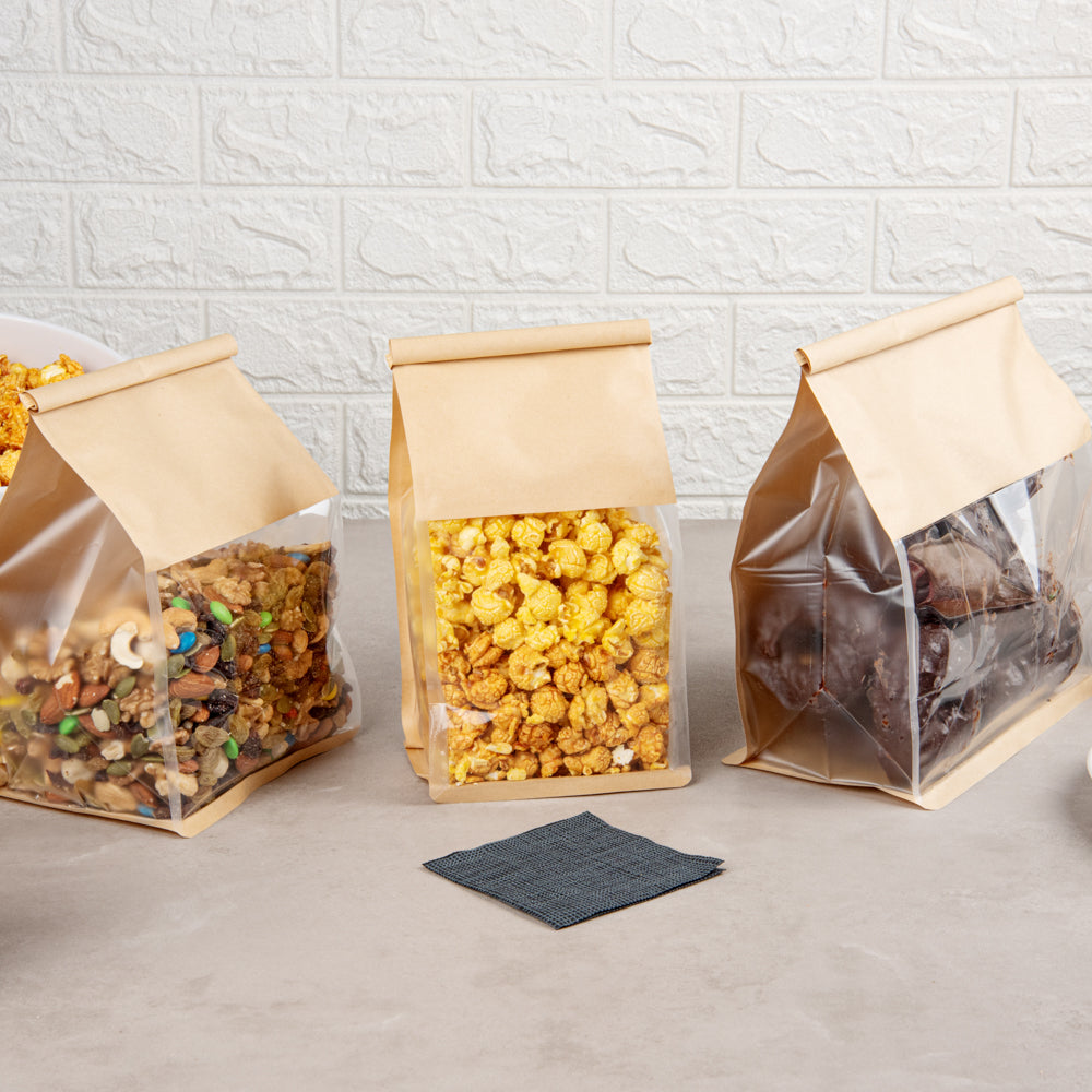 Premium Kraft Cotton Paper Tin Tie Bags with Clear Window - 5