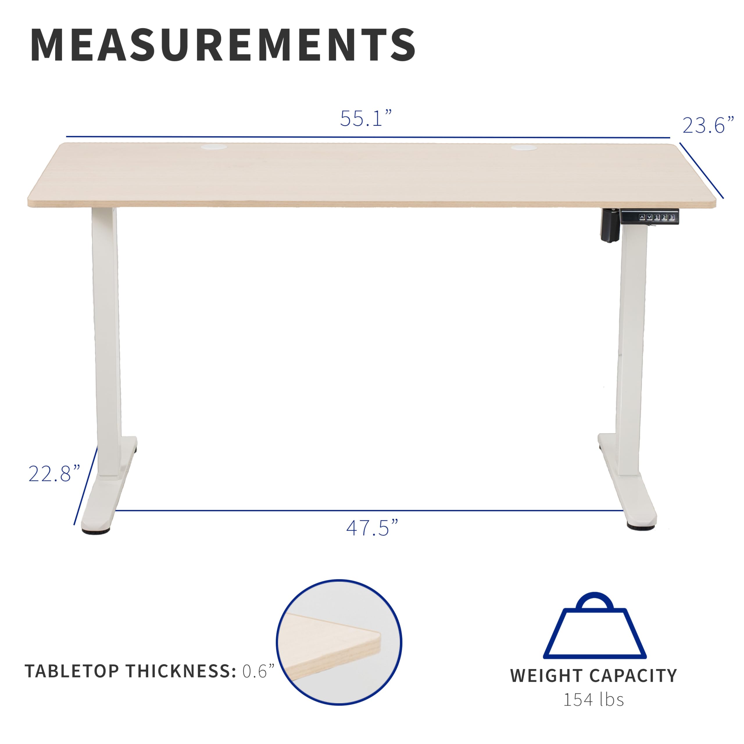 VIVO Electric Height Adjustable 55 x 24 inch Sit Stand Desk with Memory Controller, Light Wood Top & White Frame - Perfect for Home Office, Gaming & Workspace (DESK-E155TC)