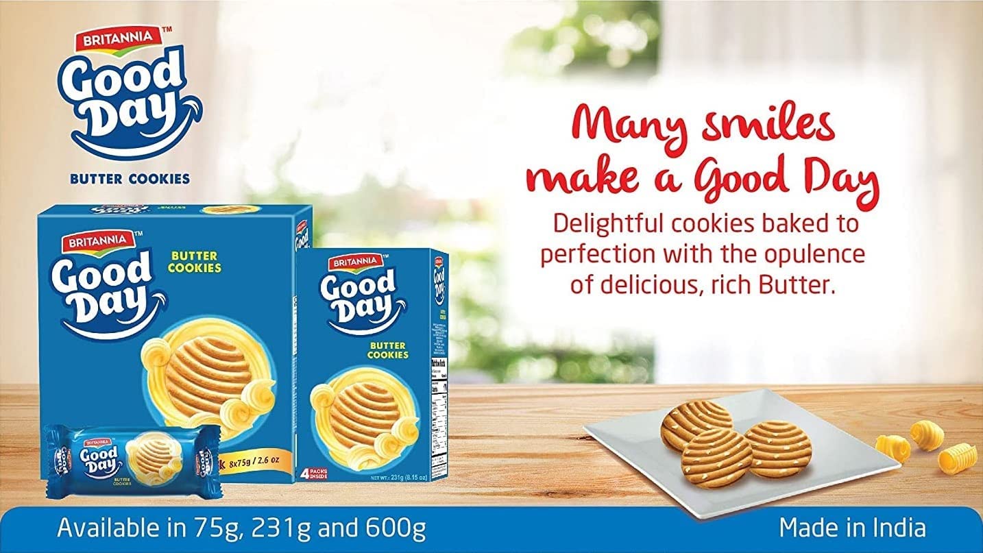 Britannia Good Day Butter Cookies 8.15oz (231g) - Family Pack of 6 - Crunchy Sweet Biscuits for Breakfast, Tea Time & Snacking - Perfect for Office, School Lunchbox & Afternoon Coffee Break