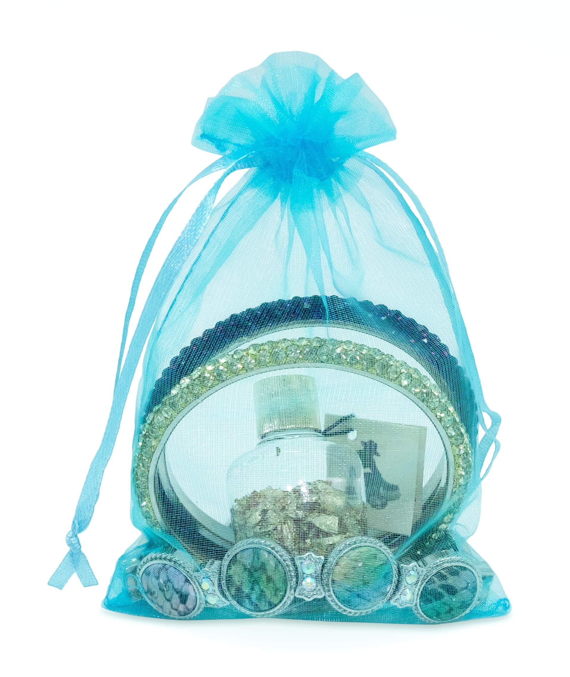 100-Pack 4x6 Turquoise Blue Sheer Organza Drawstring Gift Bags - Perfect for Jewelry, Candy, Wedding Favors & Party Treats | Elegant Mesh Goodie Bags for Bridal Showers, Baby Showers & Birthday Parties